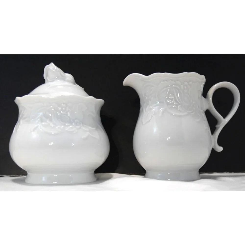 Vintage Mitterteich Bavaria white porcelain Sugar Bowl & Creamer 2070 W Germany